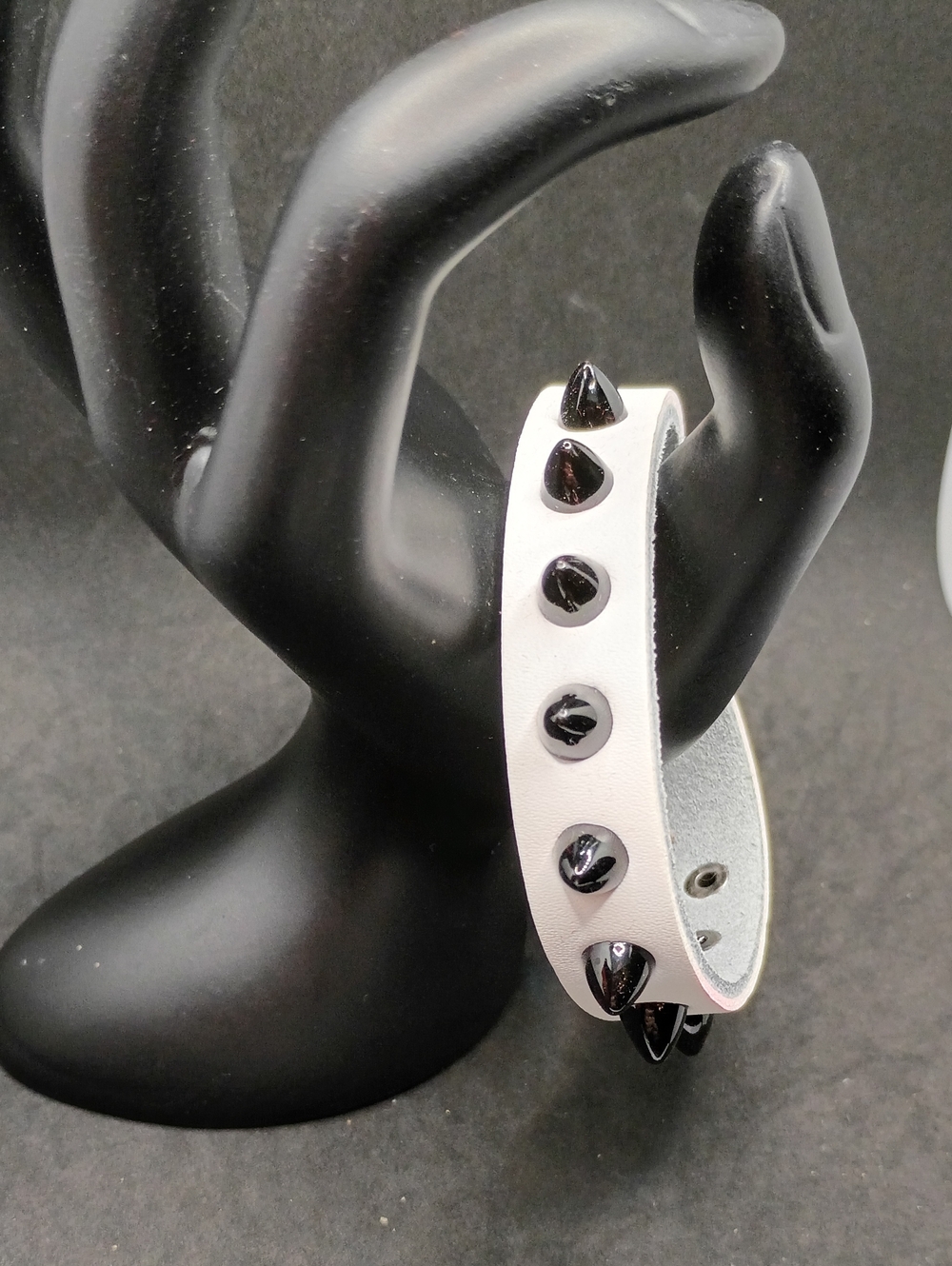 White Leather Bracelet with Black Stud Spikes